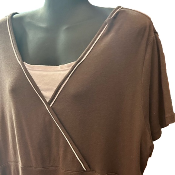 2X Bobbie Brooks brown short sleeve shirt scoop v-neck lightweight sweater - Picture 7 of 13